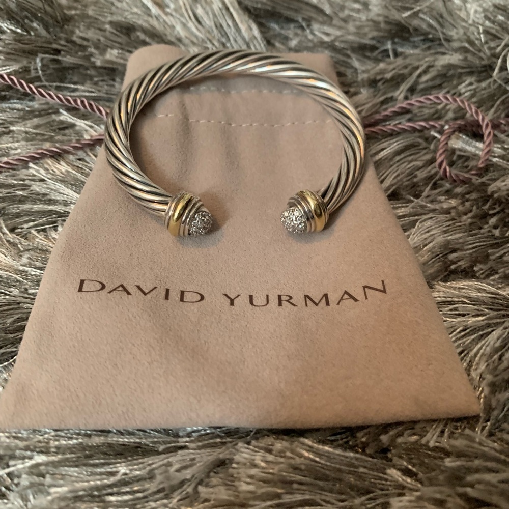 DAVID YURMAN Ster Silv 18K Yellow Gold Diamond Pave 7mm Cable Classics Bracelet